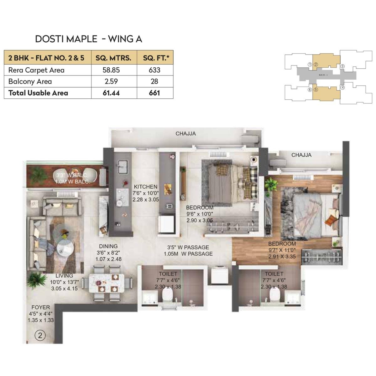 Dosti-Maple-Floor-Plan-Wing-A-2-BHK-661-sqft