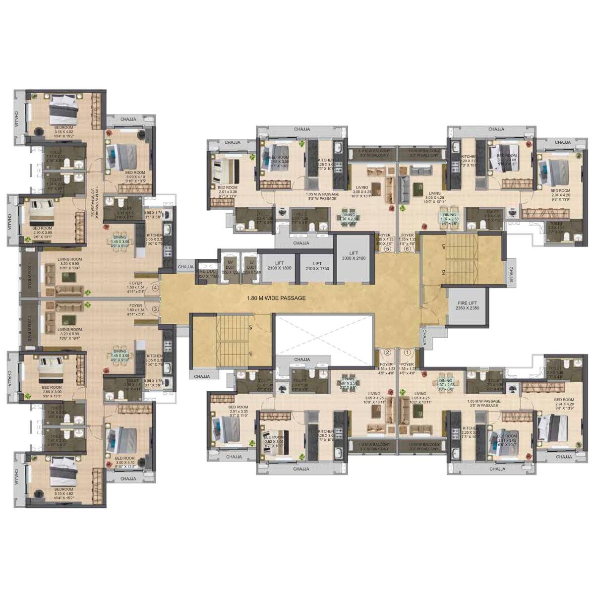 Dosti-Maple-Floor-Plan-Wing-B